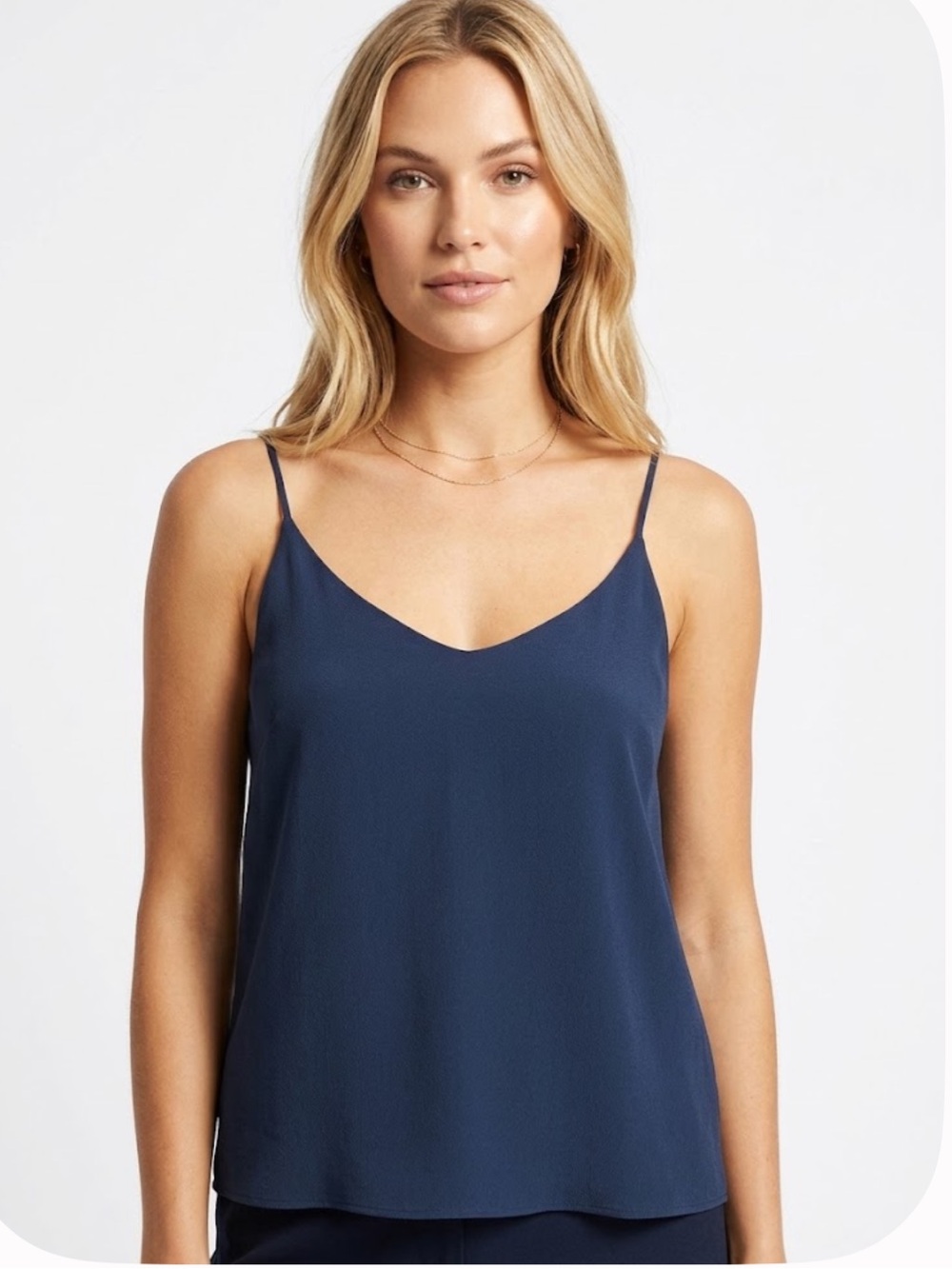 Everlane Navy Spaghetti Strap  The Double Lined Silk V Neck Top Camisole